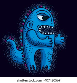 Vector cool cartoon angry monster, freak weird creature. Clipart mythic character for use in graphic design and as mascot. 