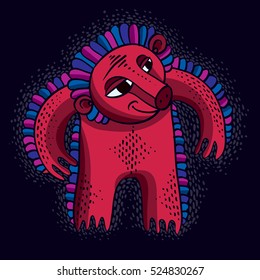 Vector cool cartoon angry monster, simple red weird creature with snoot. Clipart mythic character for use in graphic design and as mascot. 