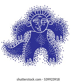 Vector cool cartoon angry monster, simple weird creature. Clipart mythic character for use in graphic design and as mascot. 