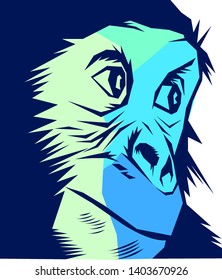 Vector cool chimpanzee blue face illustration with white backround