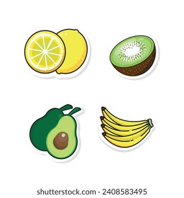 vector cool colored fruit stickers.