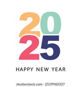 Vector Cool Colorful Flat Design for 2025 Happy New Year Creative Card Design. New Year and Christmas Banner Design in Magical Colors. Outline Colorful Sketch. 2025 Greeting Card Design Element.