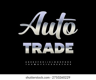 Vector Cool emblema Auto Trade. Fuente de plata de moda. Letras y números metálicos únicos.