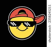 Vector Cool Emoticon with Hat Streetwear Cartoon Illustration