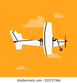 Vector cool four colors flat design web icon on private transport passenger personal small single engine air plane with propeller, side view with wings