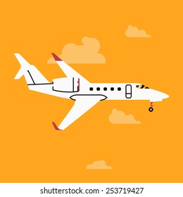 Vector cool four colors flat design web icon on commercial transport passenger business jet air plane airliner, side view with wings