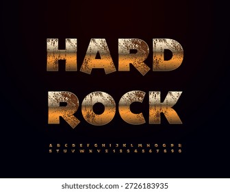 Vector Icono fresco Rock duro. Fuente metálica oxidada. Conjunto de letras y números del alfabeto de oro envejecido.