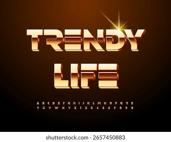 Vector Cool icon Trendy Life. Classy Gold 3D fuente. Conjunto de letras y números de alfabeto futurista de lujo.