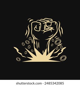 vector cool illustration of a hand with a punch that takes out a ring