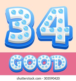 Vector cool lamp alphabet in comic style. Numbers 3 4