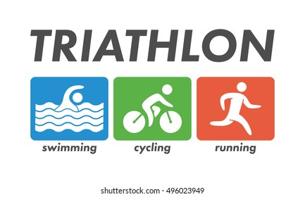 Vector cool logo for triathlon. Icon triathletes on a white background. Swimming, cycling and running symbol.