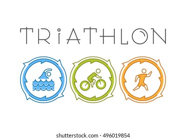 Vector cool logo for triathlon. Swimming, cycling and running symbol.