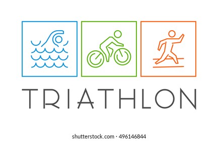 Vector cool logo for triathlon. Swimming, cycling and running symbol.
