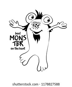 Vector cool monster. Hand drawn illustration of angry cartoon monster. 8 