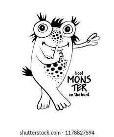 Vector cool monster. Hand drawn illustration of angry cartoon monster. 3 