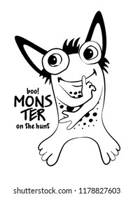 Vector cool monster. Hand drawn illustration of angry cartoon monster. 1 