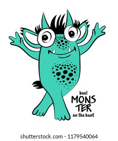 Vector cool monster. Hand drawn illustration of angry cartoon cute monster. 6
