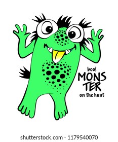 Vector cool monster. Hand drawn illustration of angry cartoon cute monster. 10