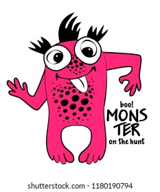 Vector cool monster. Hand drawn illustration of angry cartoon monster. Monster on the hunt. 8