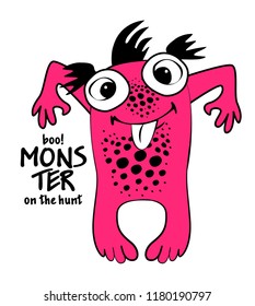 Vector cool monster. Hand drawn illustration of angry cartoon monster. Monster on the hunt. 7