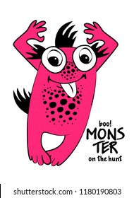 Vector cool monster. Hand drawn illustration of angry cartoon monster. Monster on the hunt. 6