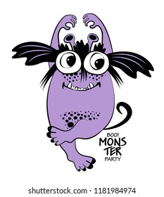 Vector cool monster. Hand drawn illustration of cartoon dancer monster. Monster party. 