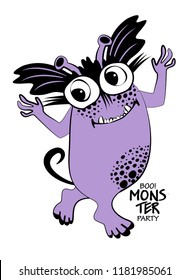 Vector cool monster. Hand drawn illustration of cartoon dancer monster. Monster party. 