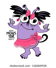 Vector cool monster. Hand drawn illustration of cartoon dancer monster. Monster party. 4