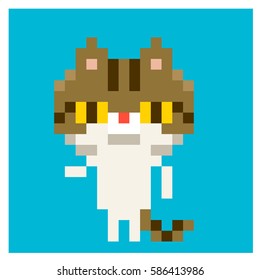 Vector Cool Pixels Cat Standing, Standing Cat 8 Bits Style.