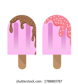 Vector cool purple ice cream popsicles topped with chocolate and strawberries