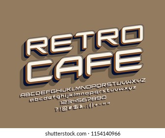 Vector Cool Rotated Logo Retro Cafe. 3D Vintage Font. 