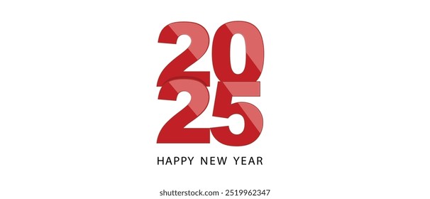 Vector Cool Shining Red Design for 2025 Happy New Year Creative Card Design. New Year and Christmas Banner Design in Magical Colors. Outline Colorful Sketch. 2025 Greeting Card Design Element.
