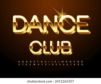 Señal de Vector cool Club de Baile. Tipo de letra oro único. Conjunto moderno de letras y números de alfabeto de lujo