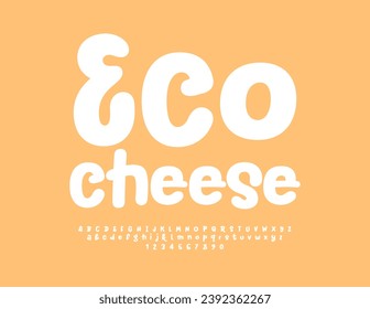Vektor coole Zeichen Eco Käse. Kreative weiße Schriftart. Handgeschriebene Menge Alphabet-Buchstaben und -Zahlen