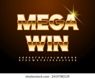 Señal de Vector cool Mega Win. Lujo Gold Font. Letras y números de alfabeto premium.