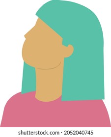 Vector Cool woman face wearing pink clothes. Perfil, icon. Green hair.