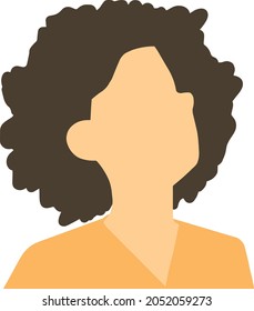 Vector Cool woman face wearing orange clothes. Perfil, icon. Brown curly hair.