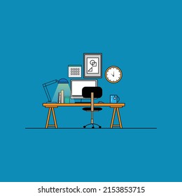 vector cool work desk illustration complete with office work equipment