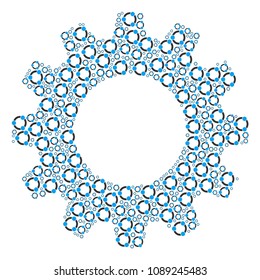 Vector cooperation icons are combined into gearwheel illustration. Mechanics design concept constructed with cooperation items.