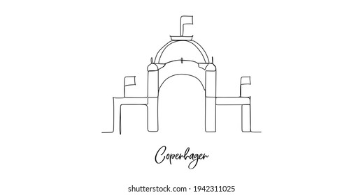 Vector - Copenhagen. Simple flat concept one line drawing. Cityscape with landmarks