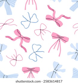 Vector coquette bows pattern. Colorful seamless pattern. Perfect for greetings, invitations, manufacture wrapping paper, textile and web design. Vector preppy pattern.