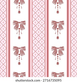 Vector coqueta arcos patrón de rayas. Modelo elegante inconsútil rojo de la cinta. Perfecto para saludos, invitaciones, papel de regalo, textil y papelería. Vector preppy patrón