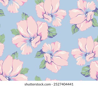 Vector coquette flowers pattern.Colorful seamless grandmillennial pattern. Perfect for greetings, invitations, manufacture wrapping paper, textile and web design. Vector preppy pattern.