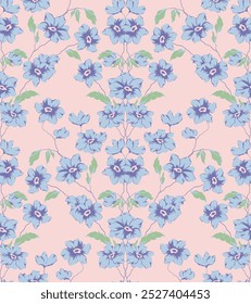 Vector coquette flowers pattern.Colorful seamless grandmillennial pattern. Perfect for greetings, invitations, manufacture wrapping paper, textile and web design. Vector preppy pattern.