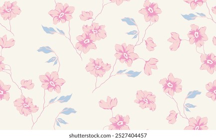 Vector coquette flowers pattern.Colorful seamless grandmillennial pattern. Perfect for greetings, invitations, manufacture wrapping paper, textile and web design. Vector preppy pattern.