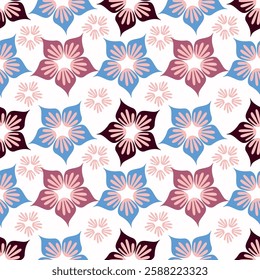 Vector coquette flowers pattern.Colorful seamless grandmillennial pattern. Perfect for greetings, invitations, manufacture wrapping paper, textile and web design. Vector preppy pattern