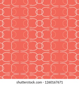 Vector Coral Abstract Curved Mid Century Modern Style Lines Seamless Repeat Pattern. Geometric Shapes Background. Trendy Summer Fashion Print, Peach Fabric Textile, Stationery, Home Decor Packaging.
