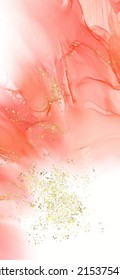 Vector coral banner. Hand drawn abstract paint brush stroke. Wave element.