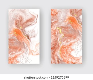 Vector coral banners set. Hand drawn abstract paint brush stroke. Wave element.