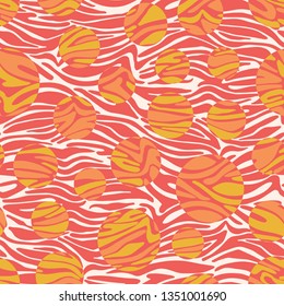 Vector coral, orange dotted zebra texture seamless vector repeat pattern on white background. Surface pattern design for fabric, wallpaper, scrapbooking or backgrounds.